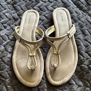 Alfani Rose Gold T-Strap Sandals with Braided Detail